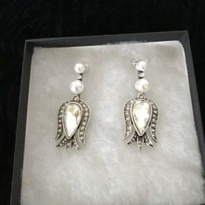 Oscar De La Renta Clear Crystal Pearl Earrings